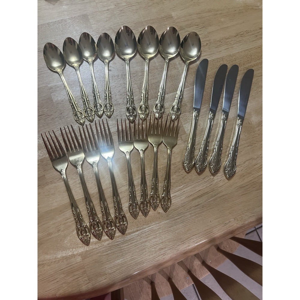 Hampton Forge Pierced Rose‎ Versailles Gold Flatware Service for 4- 20 Piece Set